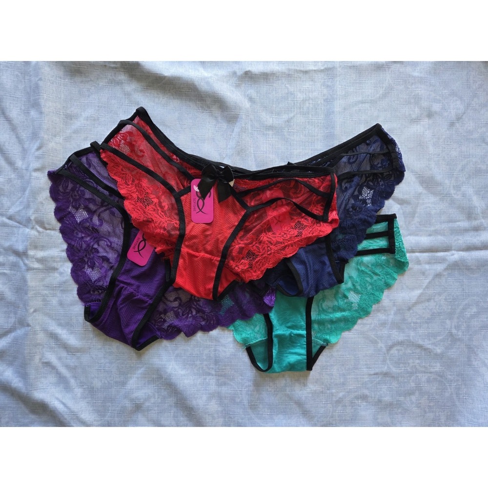 Sofishie Women's Lacy Panties, 4 Pack Size Small, Red, Teal, Blue, Purple NWT